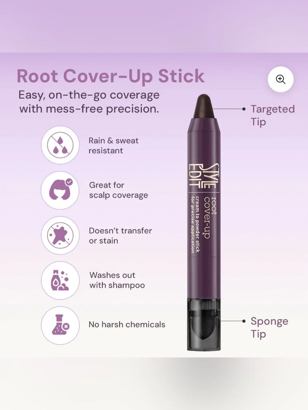 Style Edit Root Cover Up,Cream to Powder Stick DARK BROWN, full Sz 0.12oz, BNIB